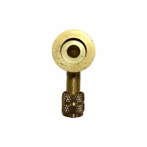 AccuTools SA10745, a brass right-angle adapter connecting KF-16 vacuum ports to 1/4″ FFL refrigeration fittings, designed for HVAC/R vacuum systems.