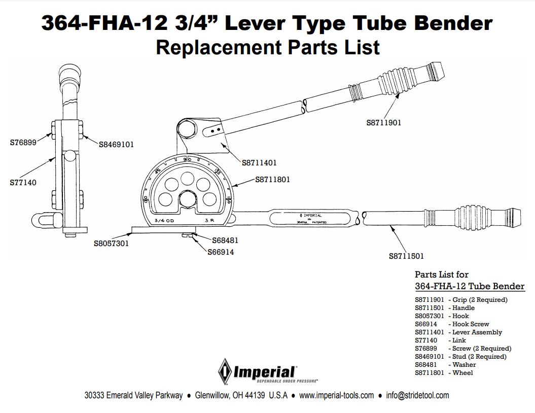 imperial 364fha12 replacement parts list