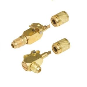 Imperial 18C Kwik-Coupler Set, featuring color-coded (red and blue) quick-connect couplers for refrigerant hoses, designed for easy and secure connections in HVAC/R systems.