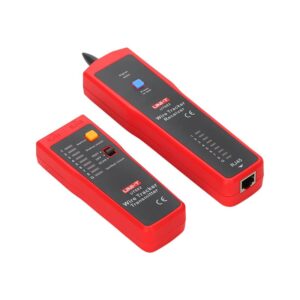 Uni-T UT682 Wire Tracker, a yellow and black handheld device for locating and tracing cables, checking telephone lines, and identifying cable breaks.