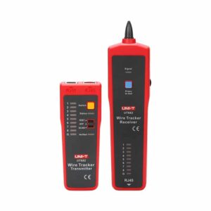 Uni-T UT682 Wire Tracker, a yellow and black handheld device for locating and tracing cables, checking telephone lines, and identifying cable breaks.