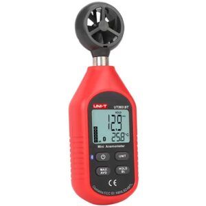 Uni-T UT363BT Bluetooth Mini Anemometer, a compact handheld device for measuring wind speed and temperature, featuring Bluetooth connectivity for data logging.
