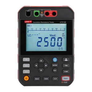A close-up of the Uni-T UT512D 2.5kV Insulation Resistance Tester, a professional-grade electrical testing device.