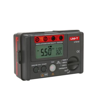 Uni-T UT501B 1000V Insulation Resistance Tester, a handheld digital meter with a large LCD screen, rotary dial, and buttons, featuring DAR and PI functions for advanced electrical testing.